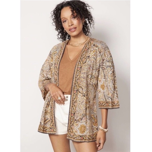 Cleobella Jackets & Blazers - NWT Cleobella Kaleidoscope Kimono Wrap Natural Yarn Bohemian India Boho Pattern